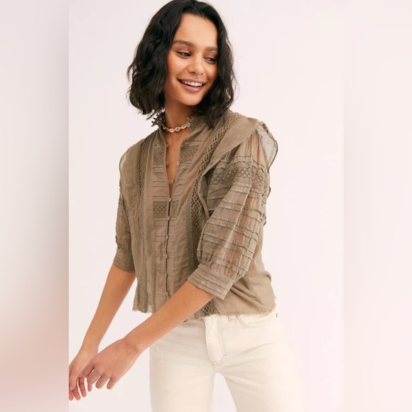 Free People Roselind High Neck Crochet Blouse // Medium - Picture 1 of 3